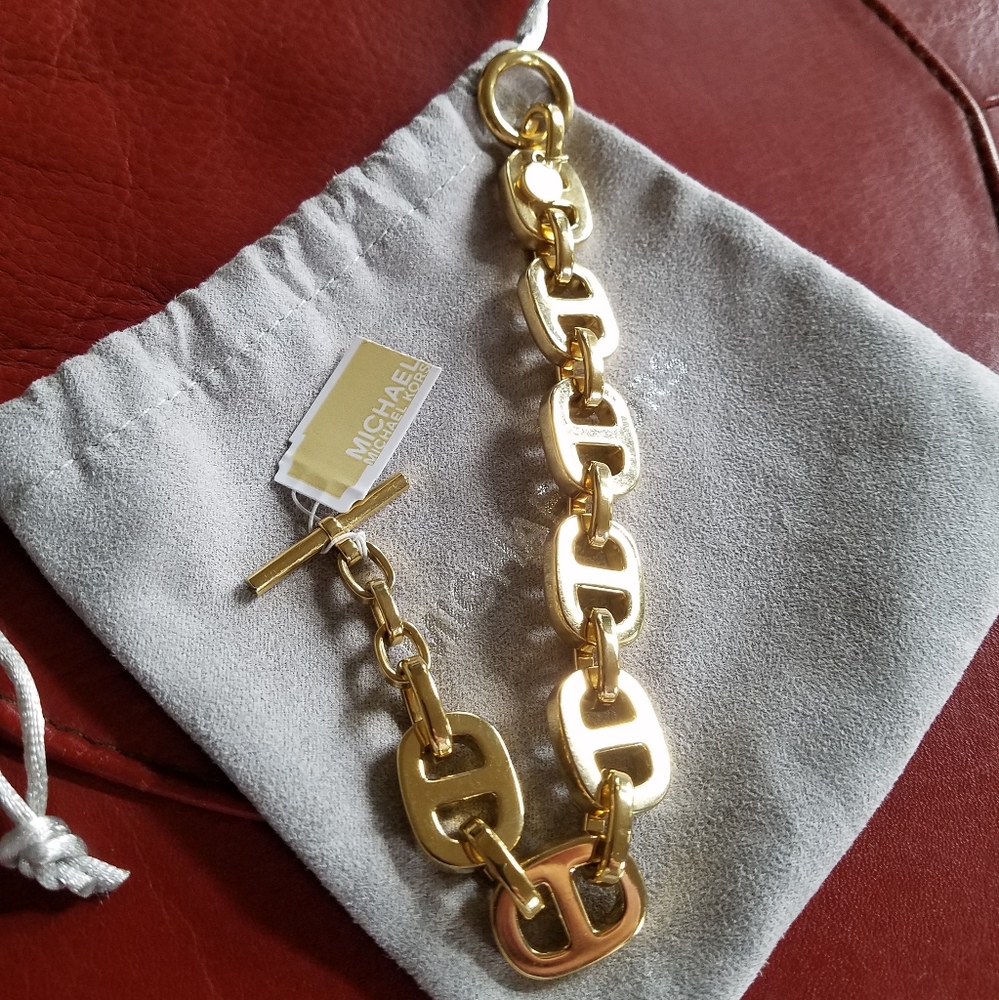 Michael Kors Heritage Maritime Chain Link Toggle Bracelet Gold Tone Heavy NWT - Picture 3 of 15